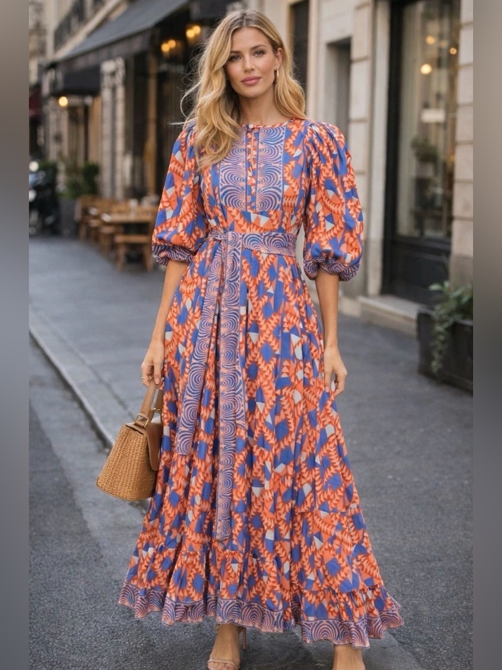 Marea House Dress Blue Orange Size S Small